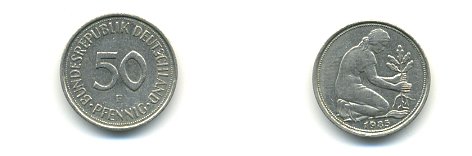 ФРГ 50 ПФЕННИГОВ 1983 F KM 109.2 медно-никель 54-2342