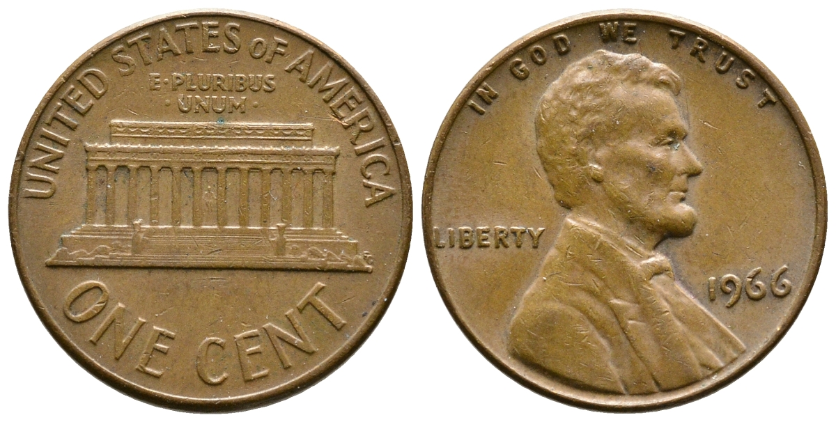 США 1 ЦЕНТ 1966 ЛИНКОЛЬН KM 201 медь цинк 93-1236