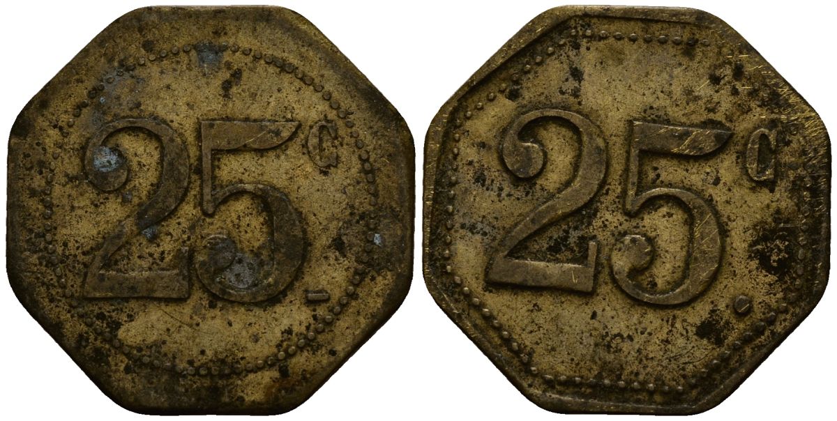 Франция 25 сантимов XIX-XX век ресторанный жетон латунь 4166-517