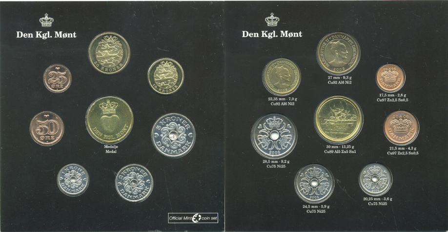 Дания набор из 7 монет + жетон 2006 официальный набор национального банка Дании, в буклете    BUNC  1181-3-03
