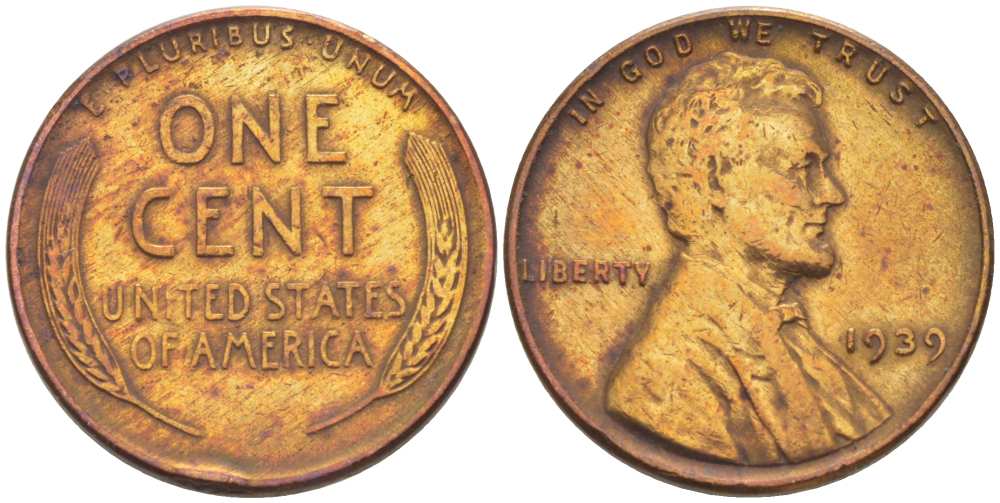США 1 ЦЕНТ 1939 ЛИНКОЛЬН KM 132 бронза 3309-1236