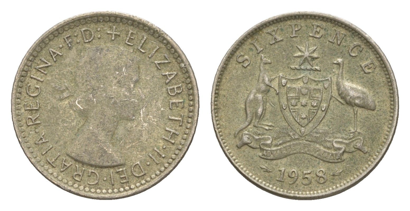 Австралия 6 пенсов 1958 Елизавета II (1952-2022) KM 58 серебро 4649-1122