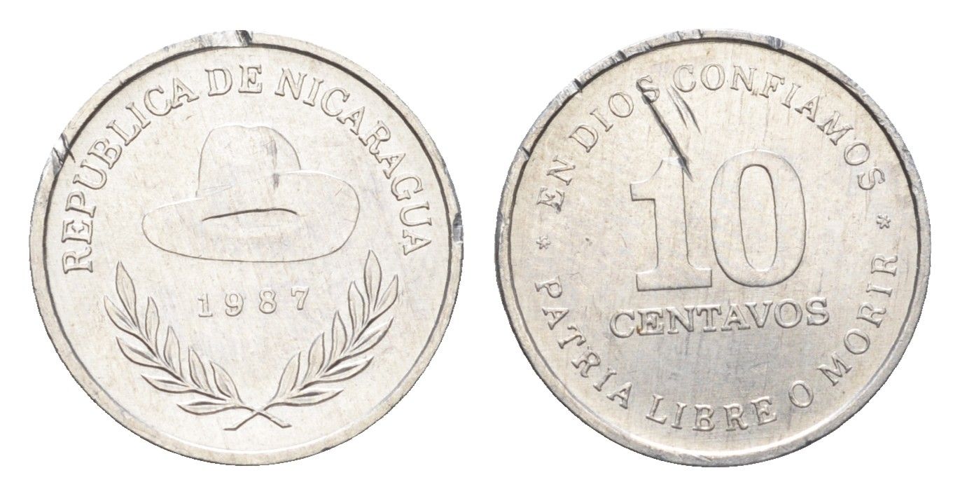 Никарагуа 10 сентаво 1987 год-тип KM 67 алюминий UNC 4668-832