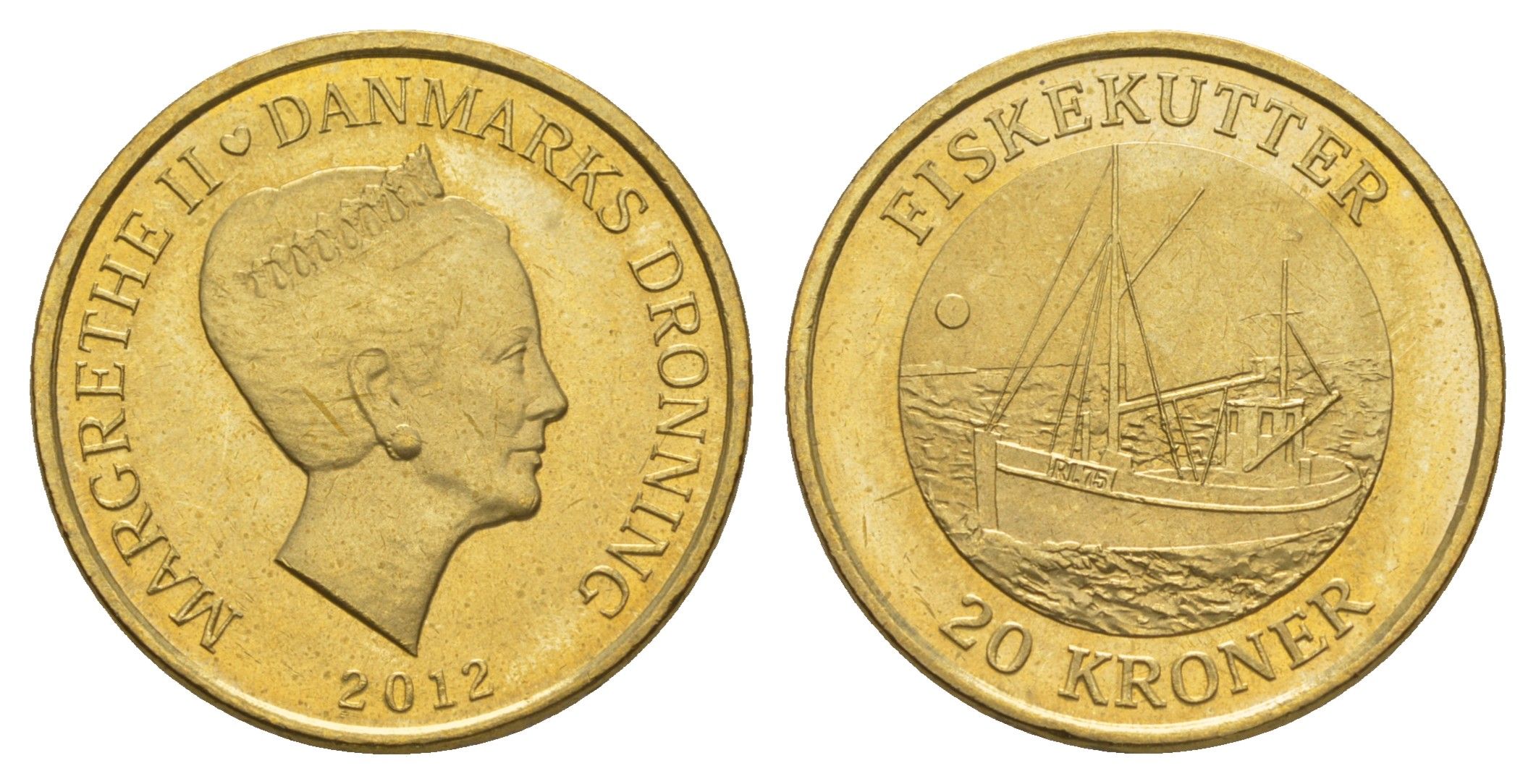 Дания 20 крон 2012 Корабли - Рыболовецкая лодка KM 953 алюминиевая бронза UNC 4650-1047