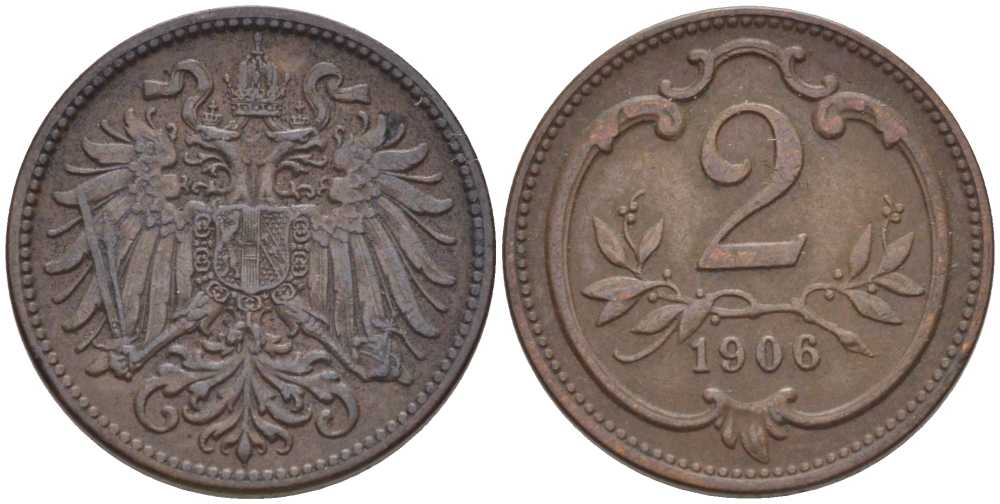 АВСТРИЯ 2 ГЕЛЛЕРА 1906 ФРАНЦ ИОСИФ (1846-1918) KM 2801 бронза 201-956