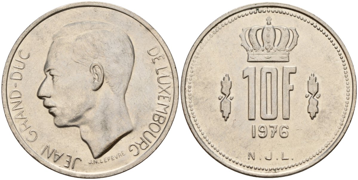 Люксембург 10 франков 1976 Герцог Жан (1964-2000) KM 57 никель 4157-423