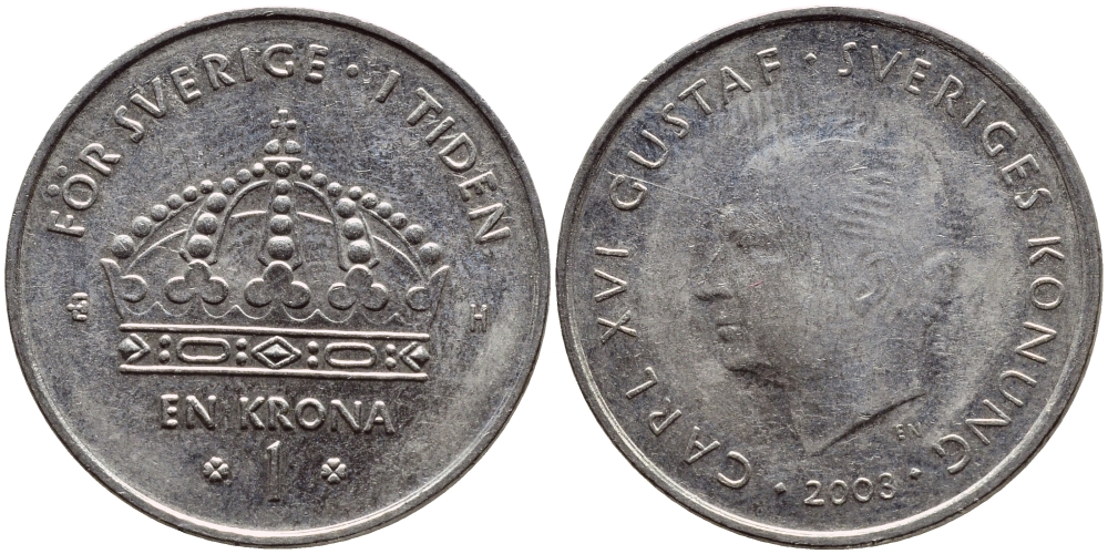 Швеция 1 крона 2003 Карл XVI Густав (1973- ) KM 894 медно-никель 4179-1032