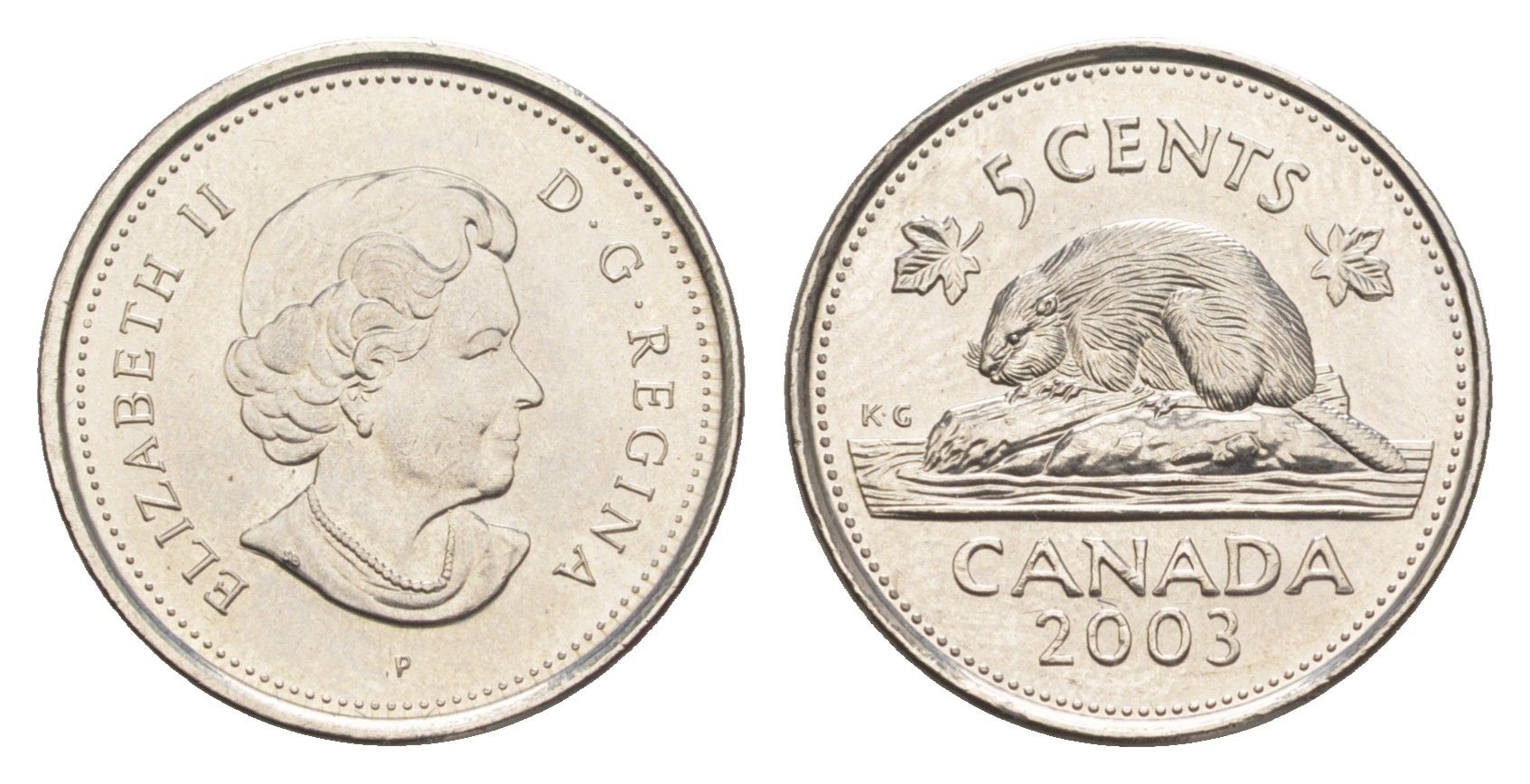 Канада 5 центов 2003 P, Елизавета II (1952-2022), бобр KM 491 сталь плакированная никелем UNC 4651-622