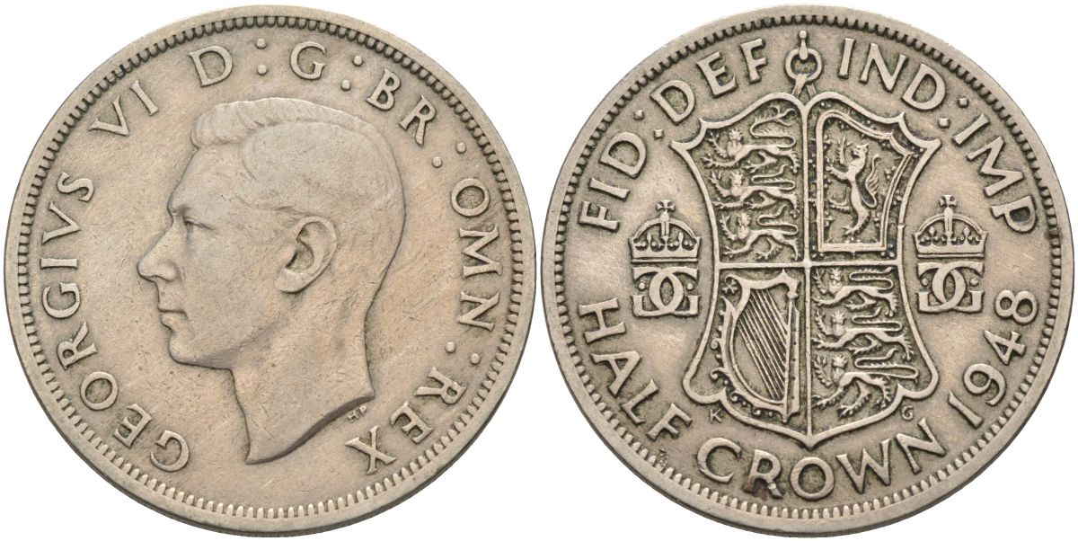 Великобритания 1/2 кроны 1948 Георг VI (1936-1952) KM 866, Spink 4101 медно-никель 4117-1011