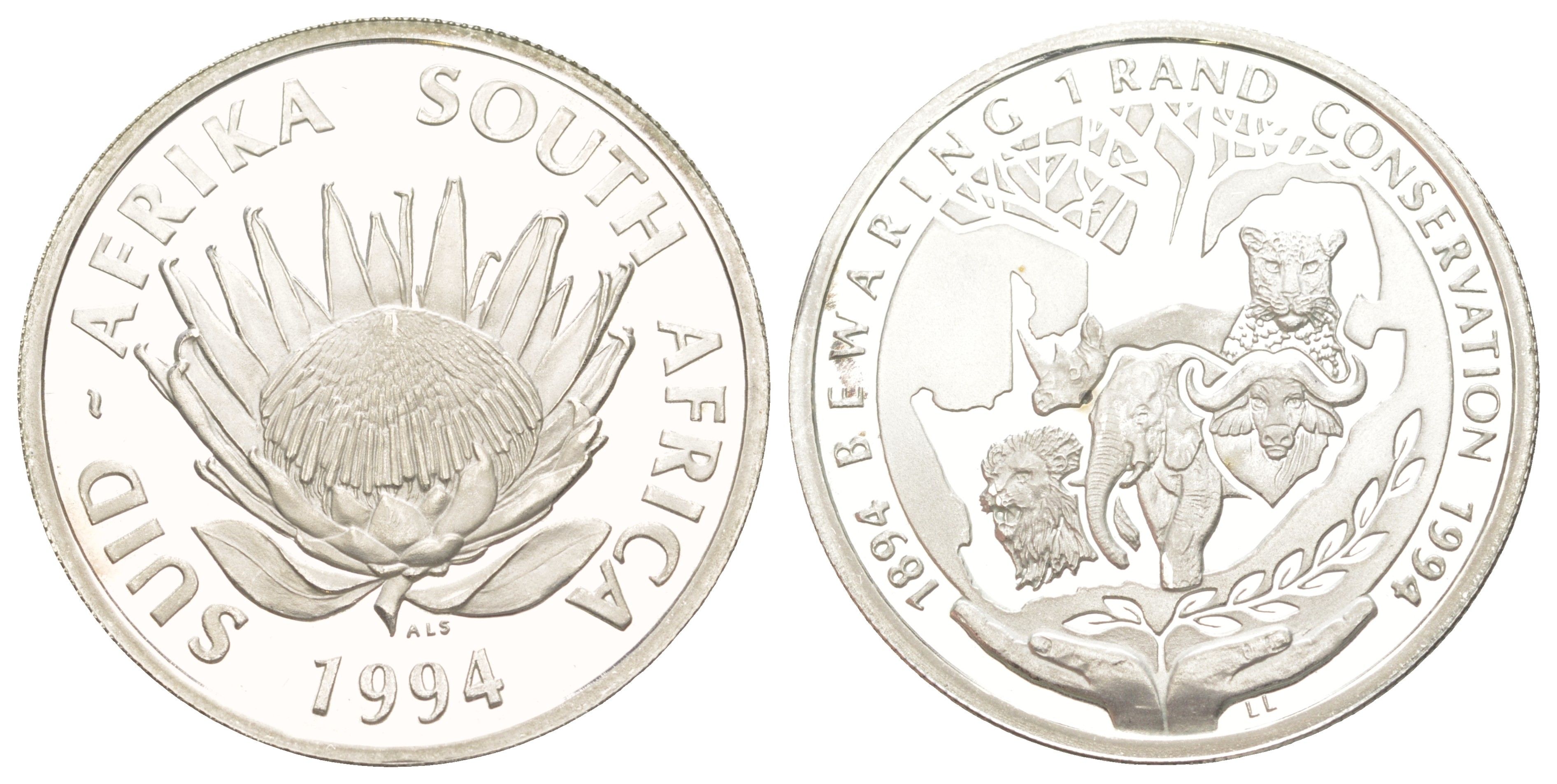 ЮАР 1 ранд 1994 100 лет первому игровому парку в Южной Африке, тираж 4.706 экземпляров KM 167 серебро PROOF 1091-6-21