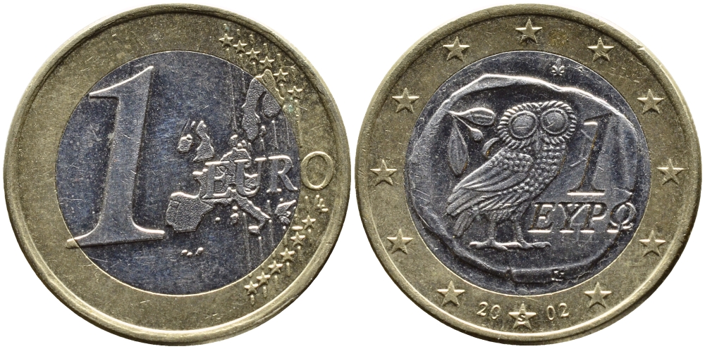 Греция 1 евро 2002 KM 187 биметалл 4390-1211