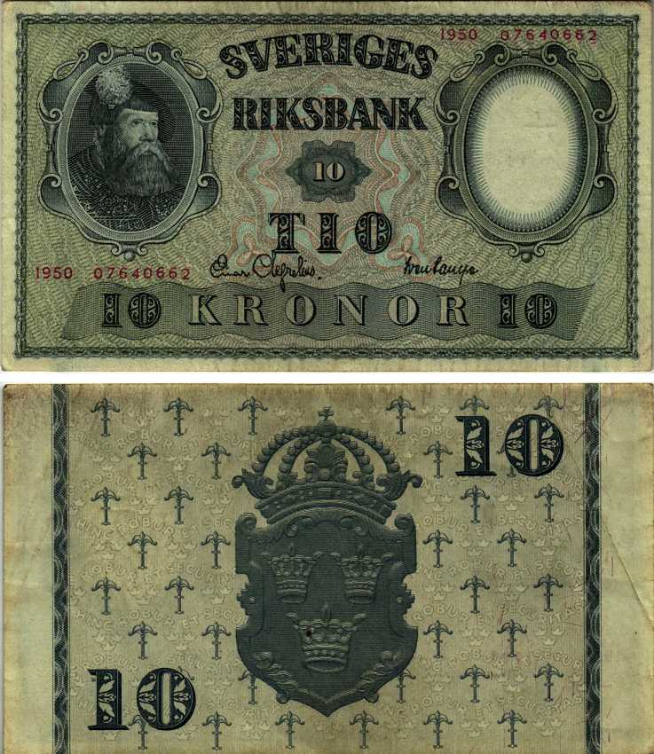 Швеция 10 крон 1950 Pick 40k бумага 6312-56-3-2