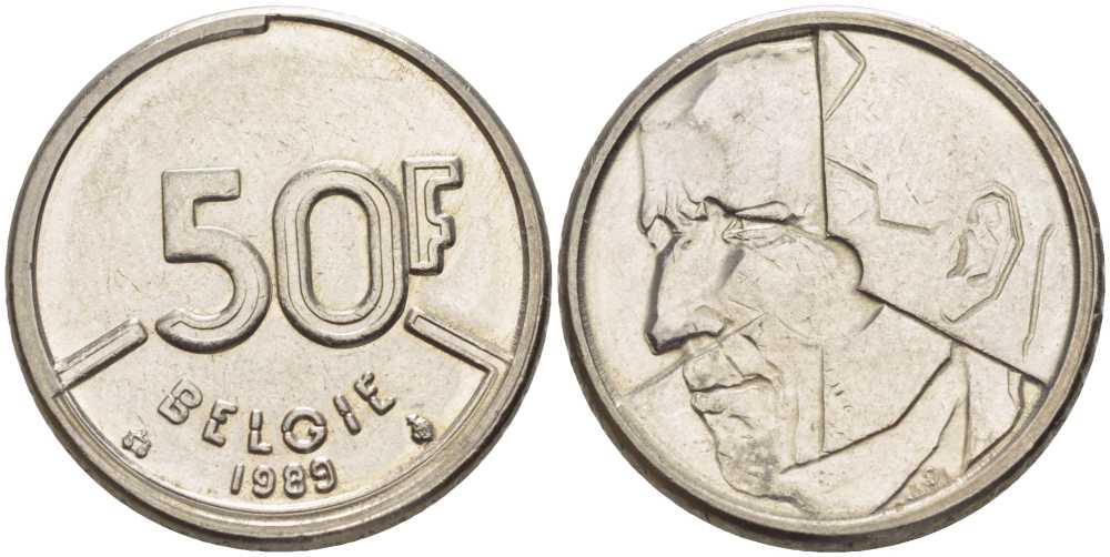 БЕЛЬГИЯ 50 ФРАНКОВ 1989 BELGIE, БОДУЭН I (1951-1993) KM 169 никель 4391-146