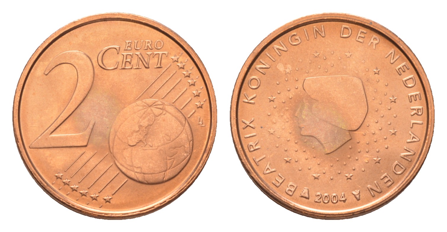 Нидерланды 2 евроцента 2004 Беатрикс (1980-2013), из ролла KM 235 сталь плакированная медью  UNC  M65-06