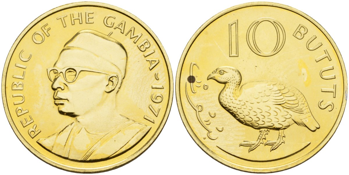 Гамбия 10 бутутов 1971 KM 10 никель латунь PROOF 3711-442
