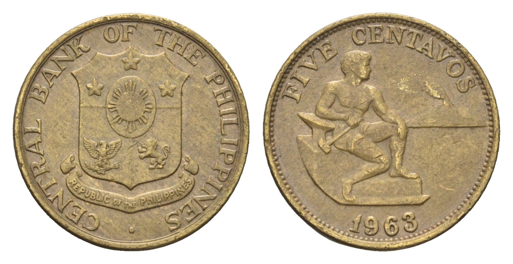 Филиппины 5 сентаво 1963 KM 187 латунь 4668-653