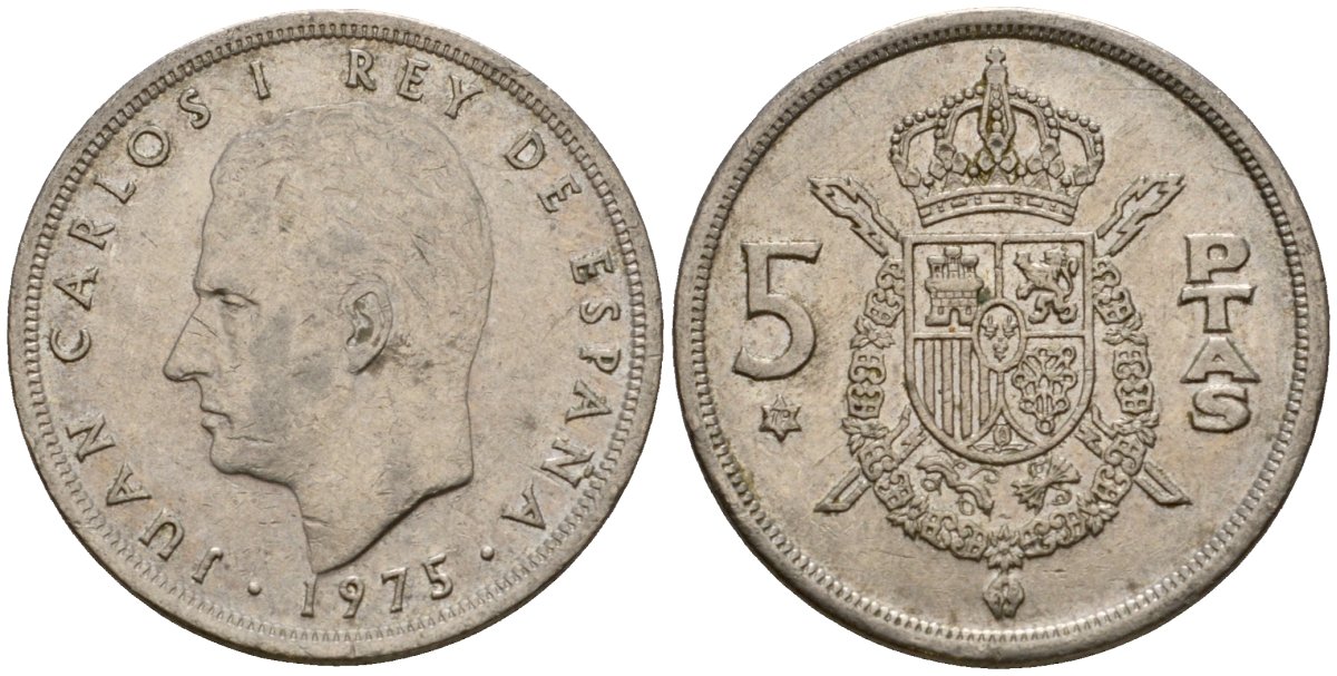 Испания 5 песет 1975 (79) Хуан Карлос I (1975-2014) KM 807 медно-никель 190-1126