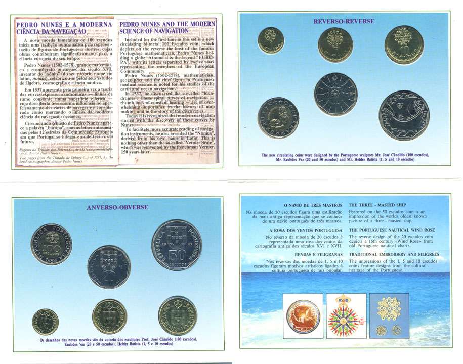 Португалия набор из 6 монет 1989 в картонном буклете KM MS12 (KM 631-634, 636, 645.1) BUNC 00-00