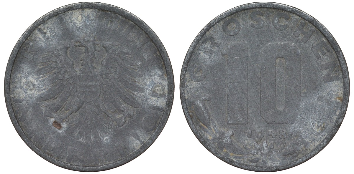 Австрия 10 грошей 1948 KM 2874 цинк 4163-231