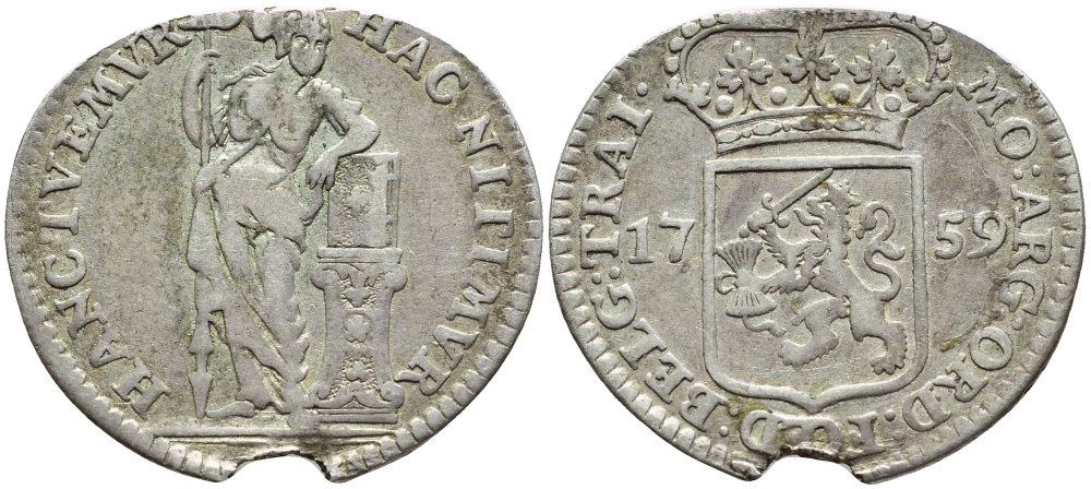 Нидерланды, Утрехт 1/4 гульдена 1759 KM 113 серебро 4395-1136