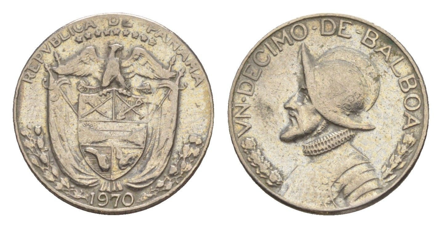 Панама 1/10 бальбоа (10 сентесимо) 1970 KM 10 медь плакированная медно-никелем 4644-135