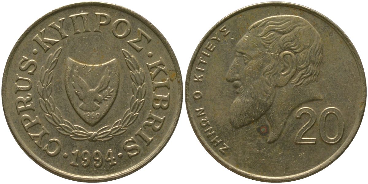 Кипр 20 центов 1994 KM 62.2 никель латунь 4402-324