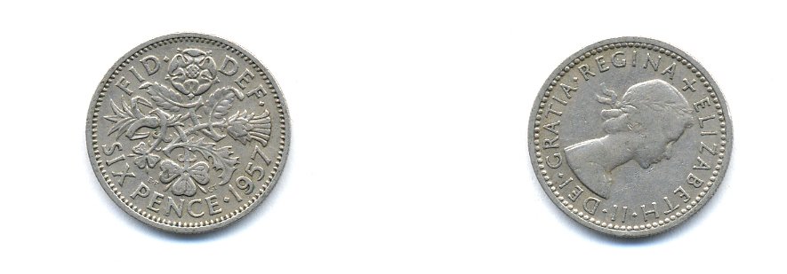 Великобритания 6 пенсов 1957 Елизавета II (1952-2022) KM 903, Spink 4149 медно-никель 4379-714