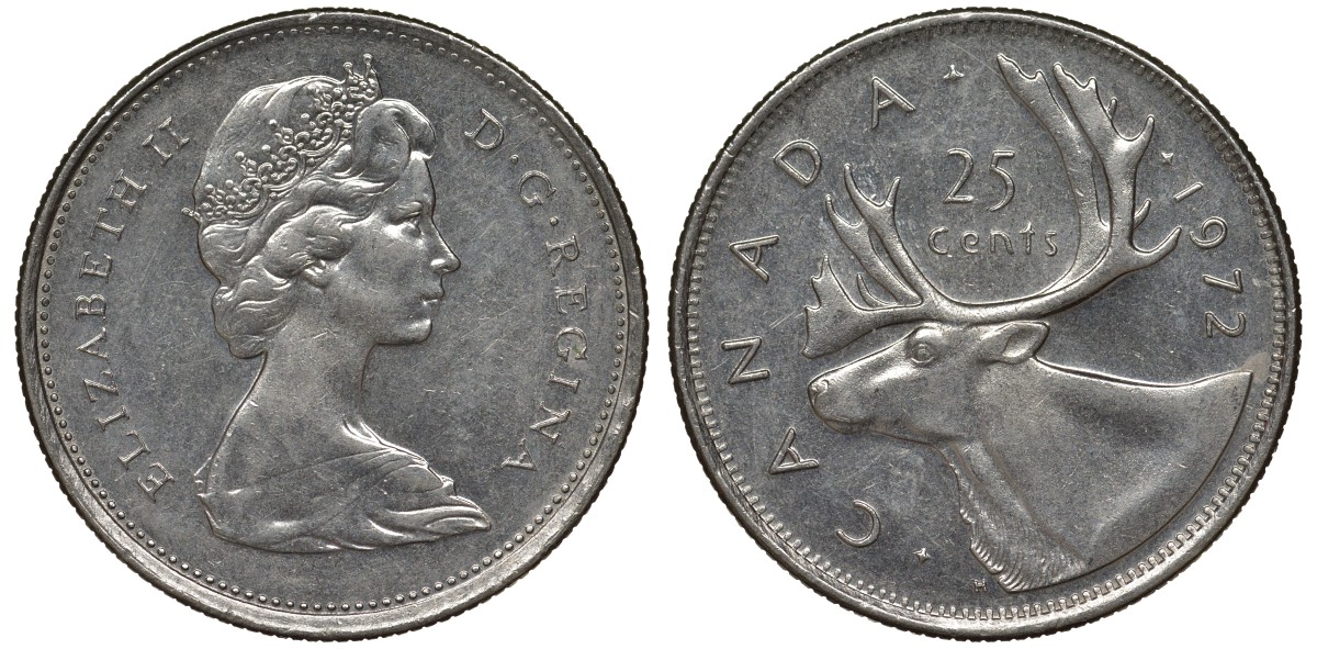 Канада 25 центов 1972 Елизавета II (1952-2022), олень KM 62 b никель 4128-643