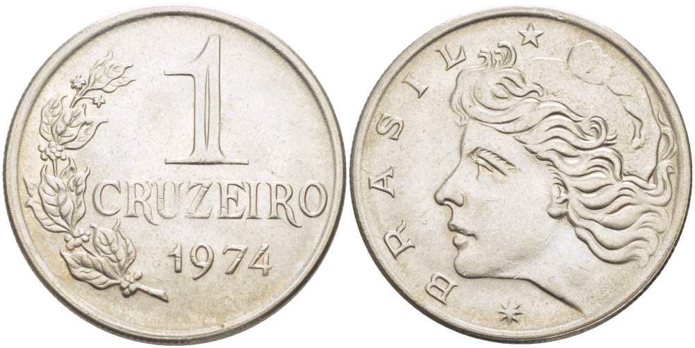 БРАЗИЛИЯ 1 КРУЗЕЙРО 1974 РЕФОРМА (1957-1985) KM 581а медно-никель 4517-1213