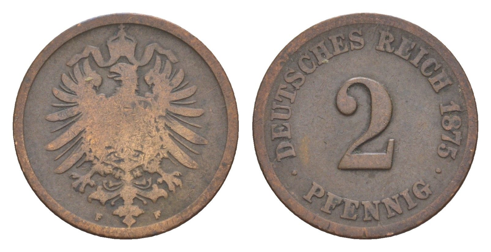 Германия 2 пфеннига 1875 F, Вильгельм I (1871-1888) KM 2, J. 2, Weege 3 медь 4639-1164
