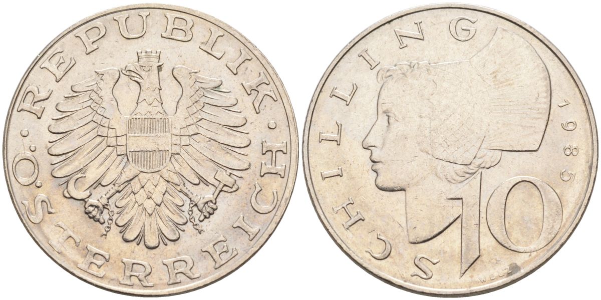 Австрия 10 шиллингов 1985 KM 2918 никель плакированный медно-никелем 4593-535