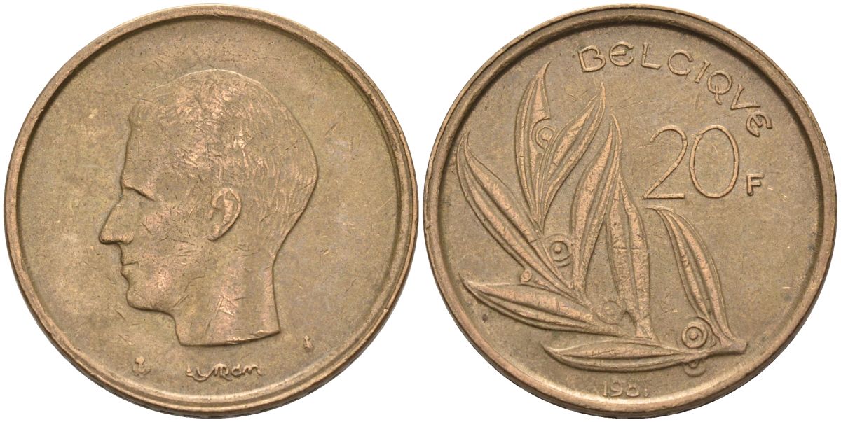 Бельгия 20 франков 1981 Belgique, Бодуэн I (1951-1993) KM 159 никель бронза 4126-221