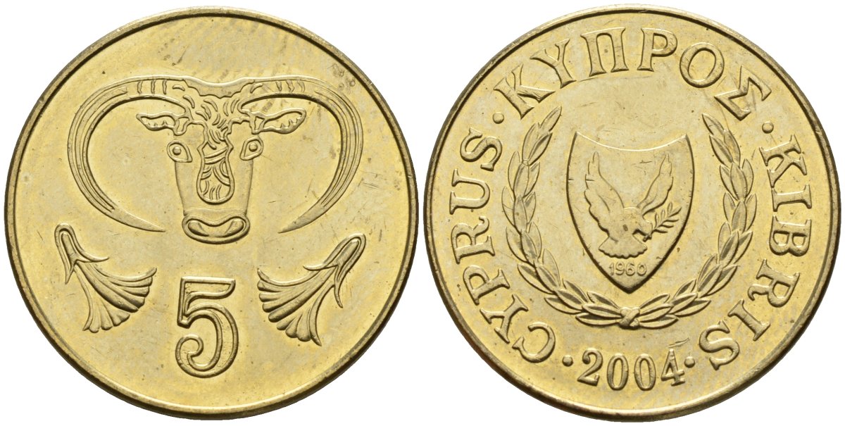 Кипр 5 центов 2004 KM 55.3 никель латунь 4141-1115