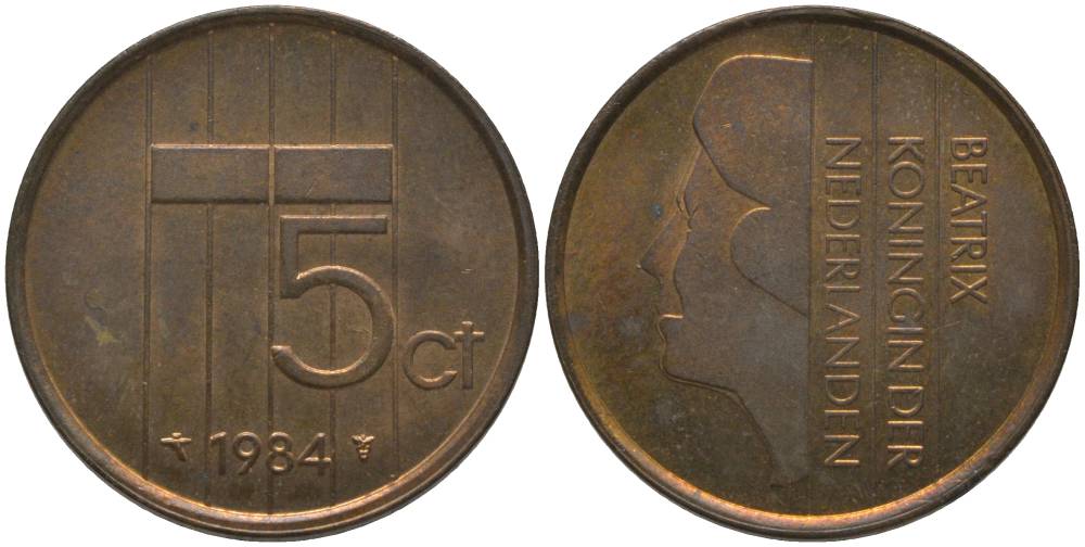 НИДЕРЛАНДЫ 5 ЦЕНТОВ 1984 БЕАТРИКС (1980-2013) KM 202 бронза 181-724