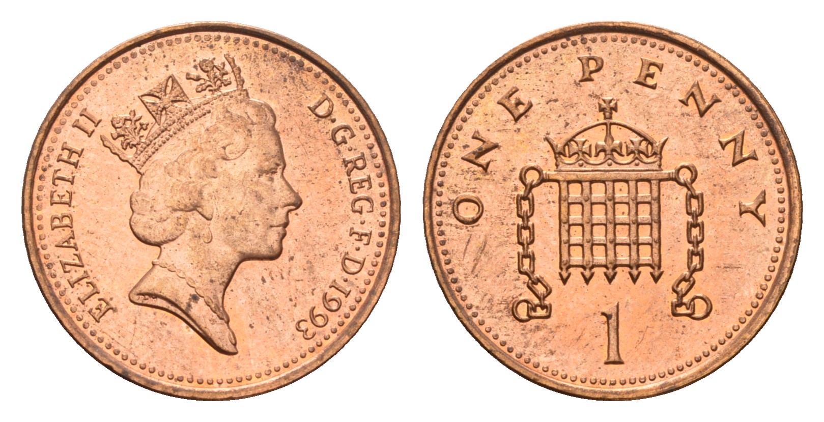 Великобритания 1 пенни 1993 Елизавета II (1952-2022) KM 935a, Spink 4391 (B4) сталь плакированная медью 4681-456