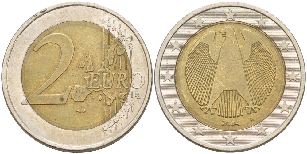ГЕРМАНИЯ 2 ЕВРО 2004 A KM 214 биметалл 4543-452