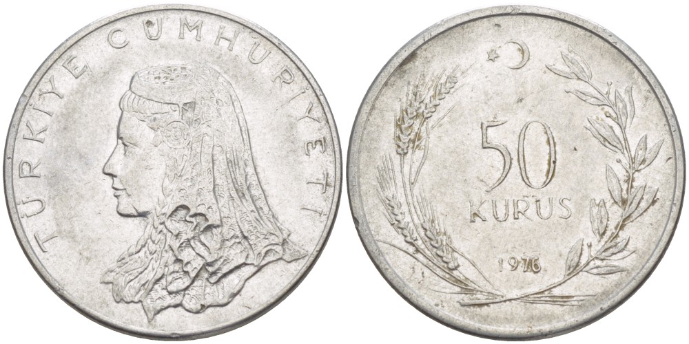 Турция 50 курушей 1976 Анатолийская невеста KM 899 нержавеющая сталь 4110-1412