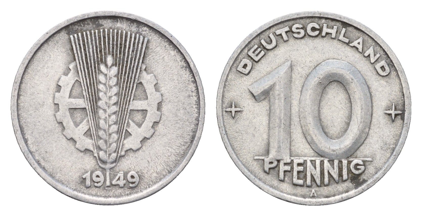 ГДР 10 пфеннигов 1949 A KM 3 алюминий 192-212