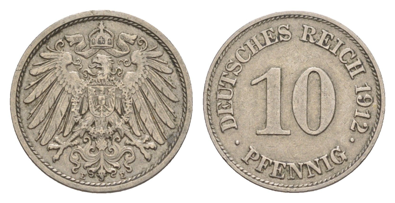 Германия 10 пфеннигов 1912 E, Вильгельм II (1888-1918) KM 12, J. 13 медно-никель 4640-327