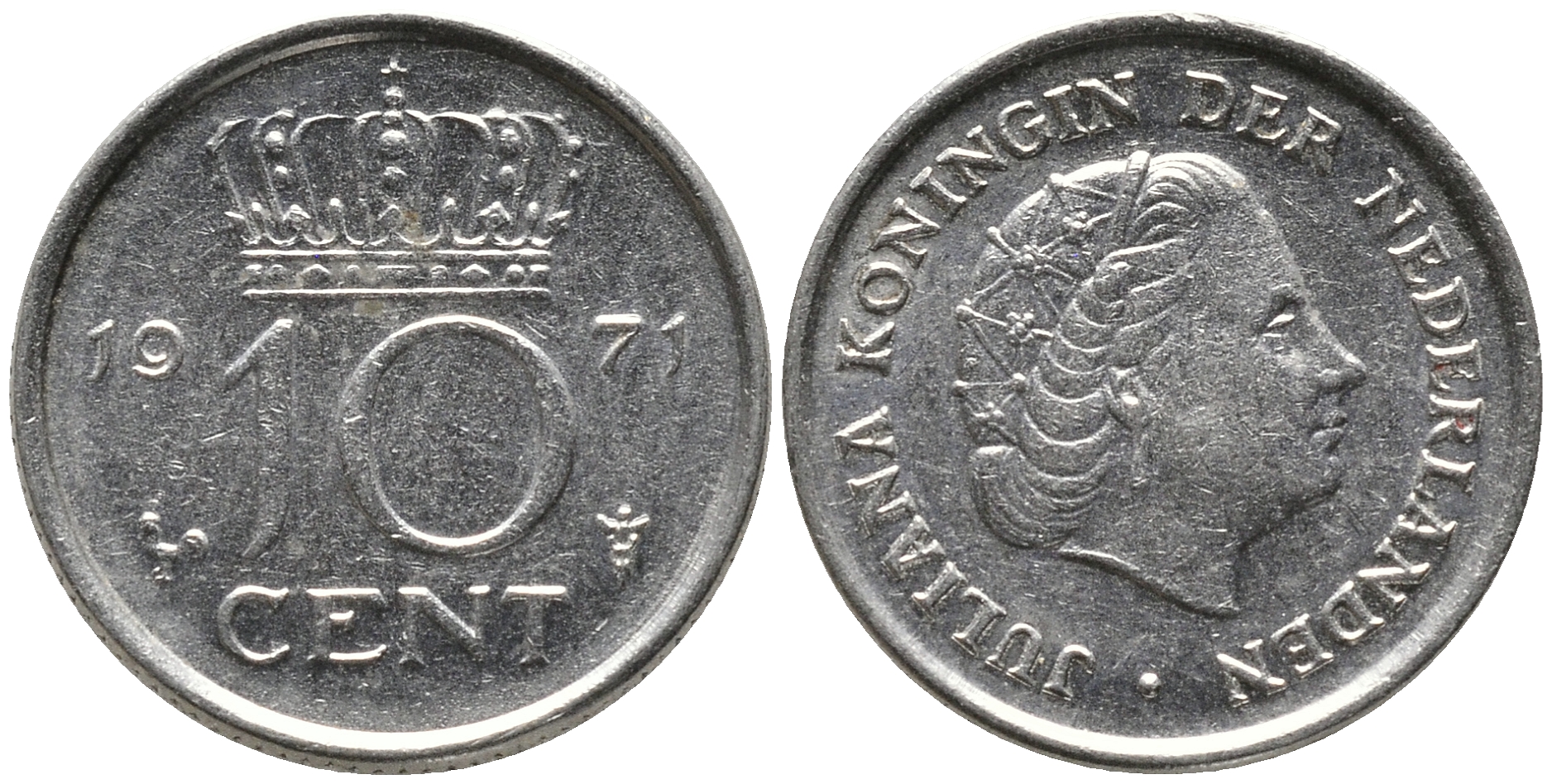 Нидерланды 10 центов 1971 Юлиана (1948-1980) KM 182 никель 4609-647