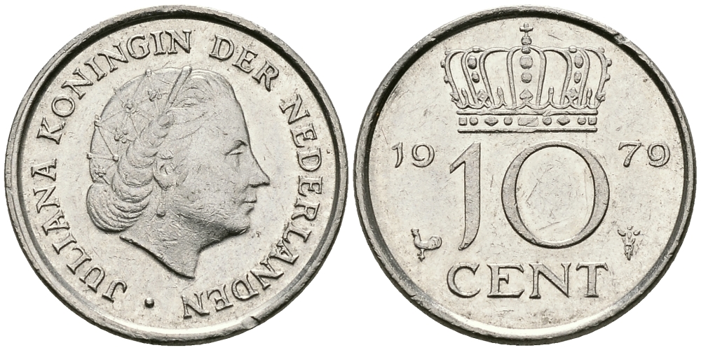 НИДЕРЛАНДЫ 10 ЦЕНТОВ 1979 ЮЛИАНА KM 182 никель 96-426