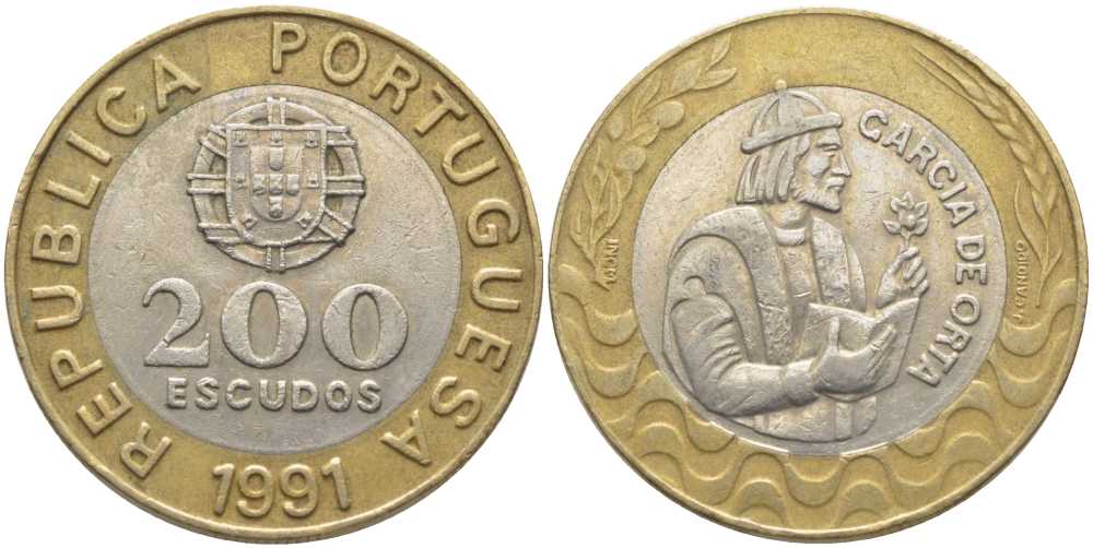 Португалия 200 эскудо 1991 Гарсия Де Орта (1501-1568) KM 655 биметалл 109-1045