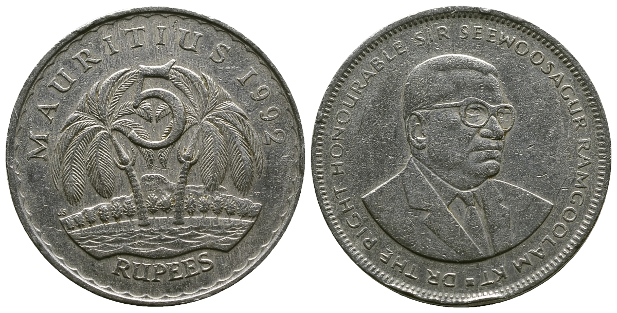 Маврикий 5 рупий 1992 Сивусагур Рамгулам KM 56 медно-никель 4381-314