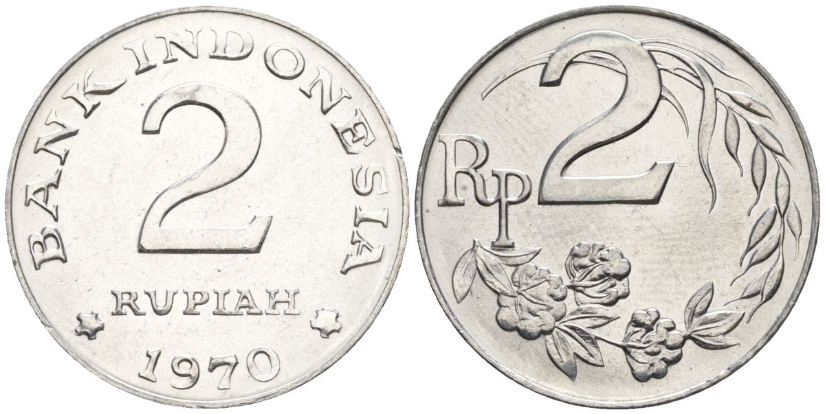 Индонезия 2 рупии 1970  KM 21 алюминий  UNC  4610-423