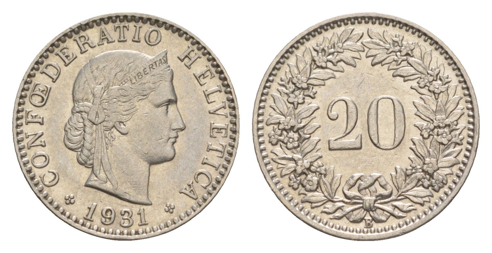 Швейцария 20 раппенов 1931 B KM 29 никель     4643-347