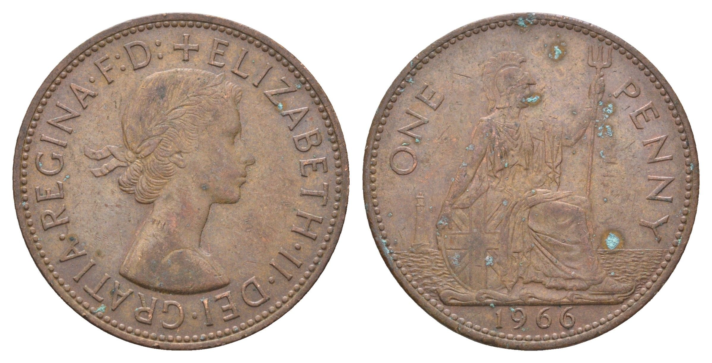 Великобритания 1 пенни 1966 Елизавета II (1952-2022) KM 897, Spink 4157 бронза 4661-933