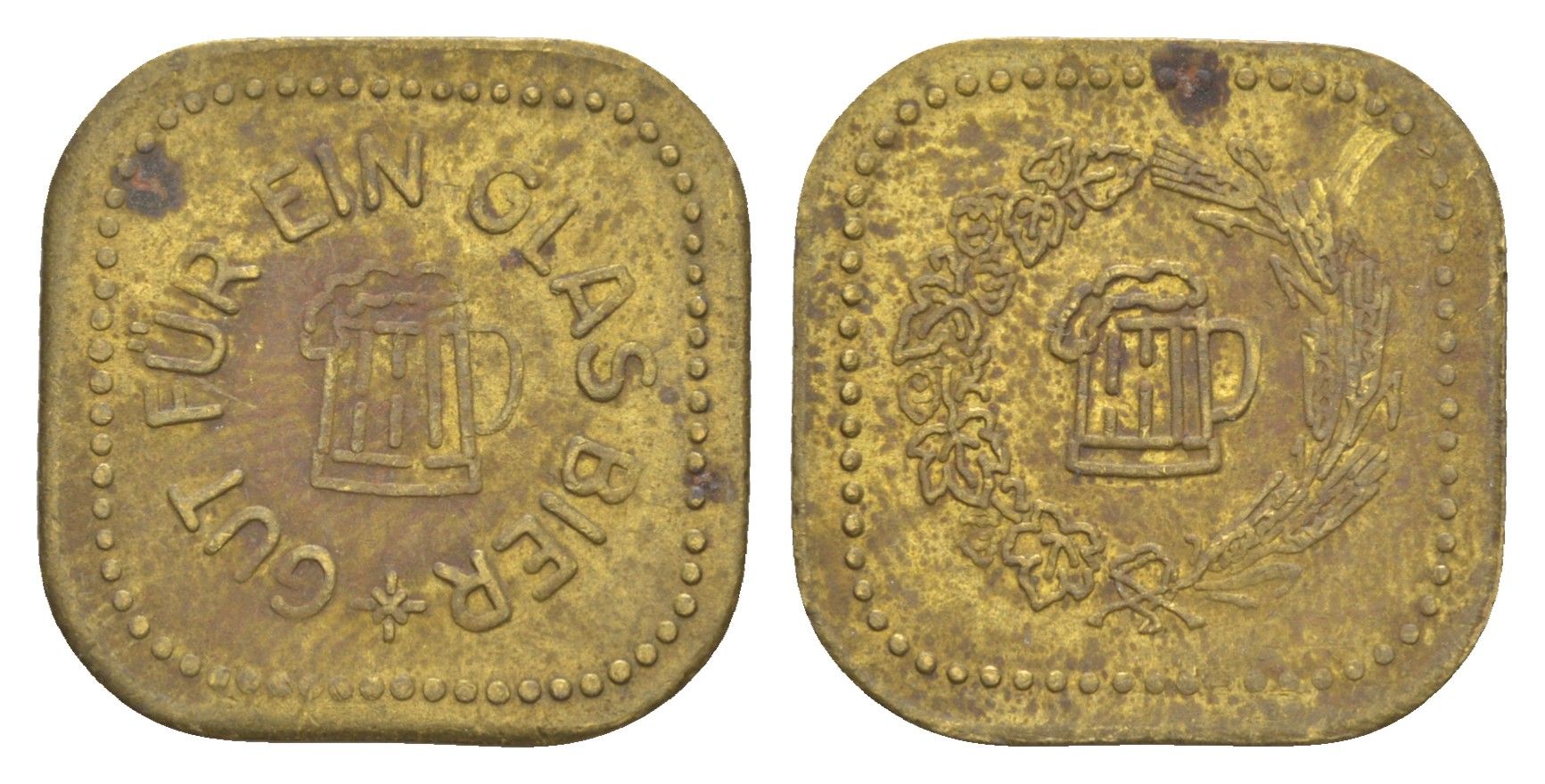 Германия пивной жетон ND размер 21x21 мм, вес 2,5 гр латунь 4613-764