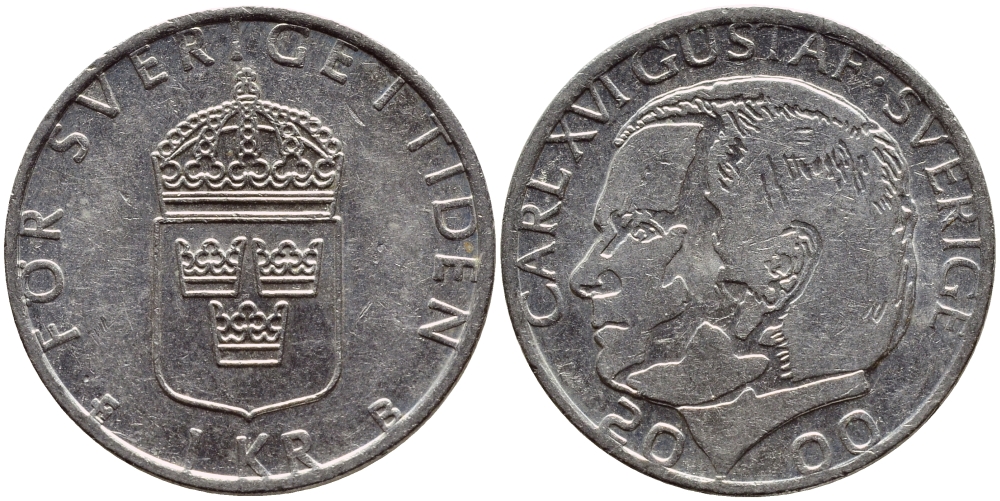 Швеция 1 крона 2000 Карл XVI Густав (1973- ) KM 852а медно-никель 4379-1421