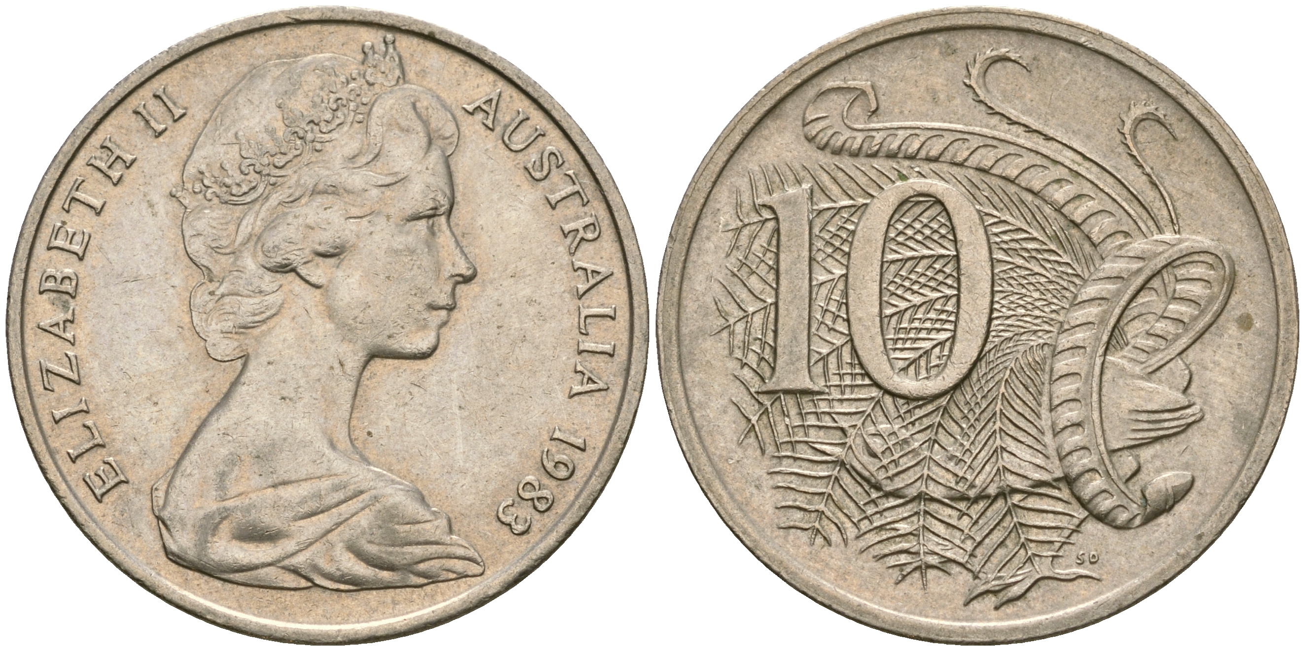 Австралия 10 центов 1983 Елизавета II (1952-), птица лирахвост KM 65 медно-никель 4364-2014