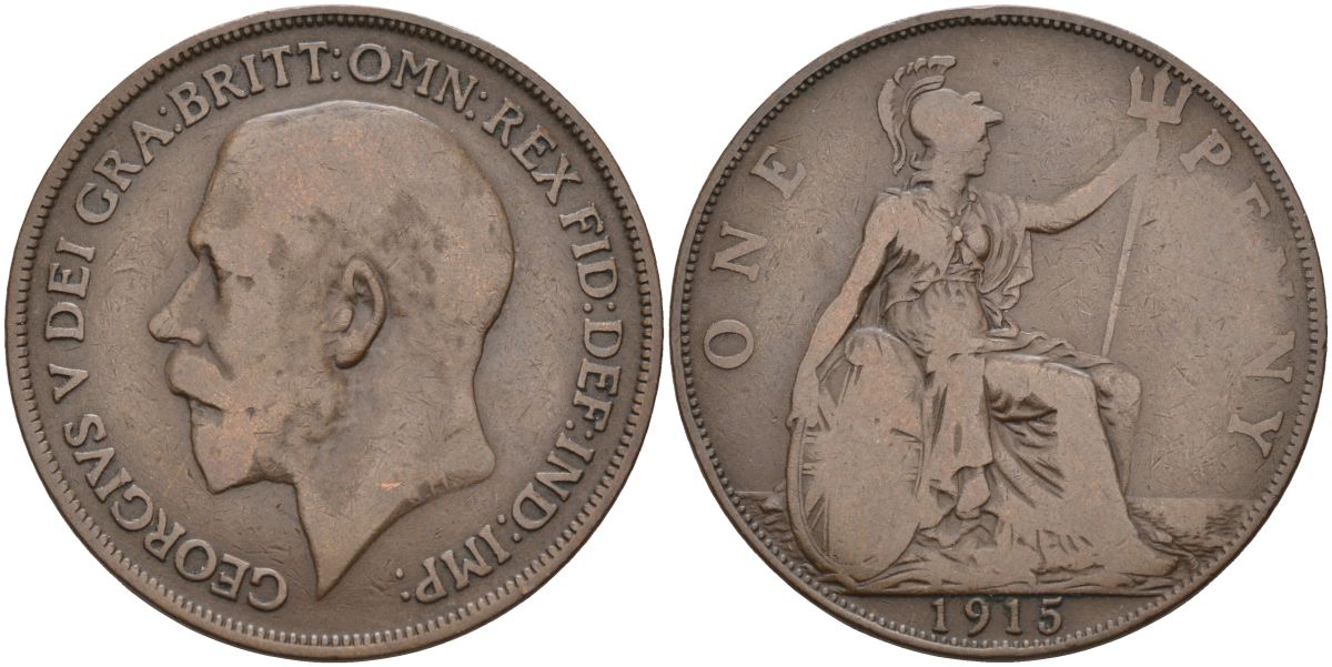 Великобритания 1 пенни 1915 Георг V (1910-1936) KM 810, Spink 4051 бронза 4117-744
